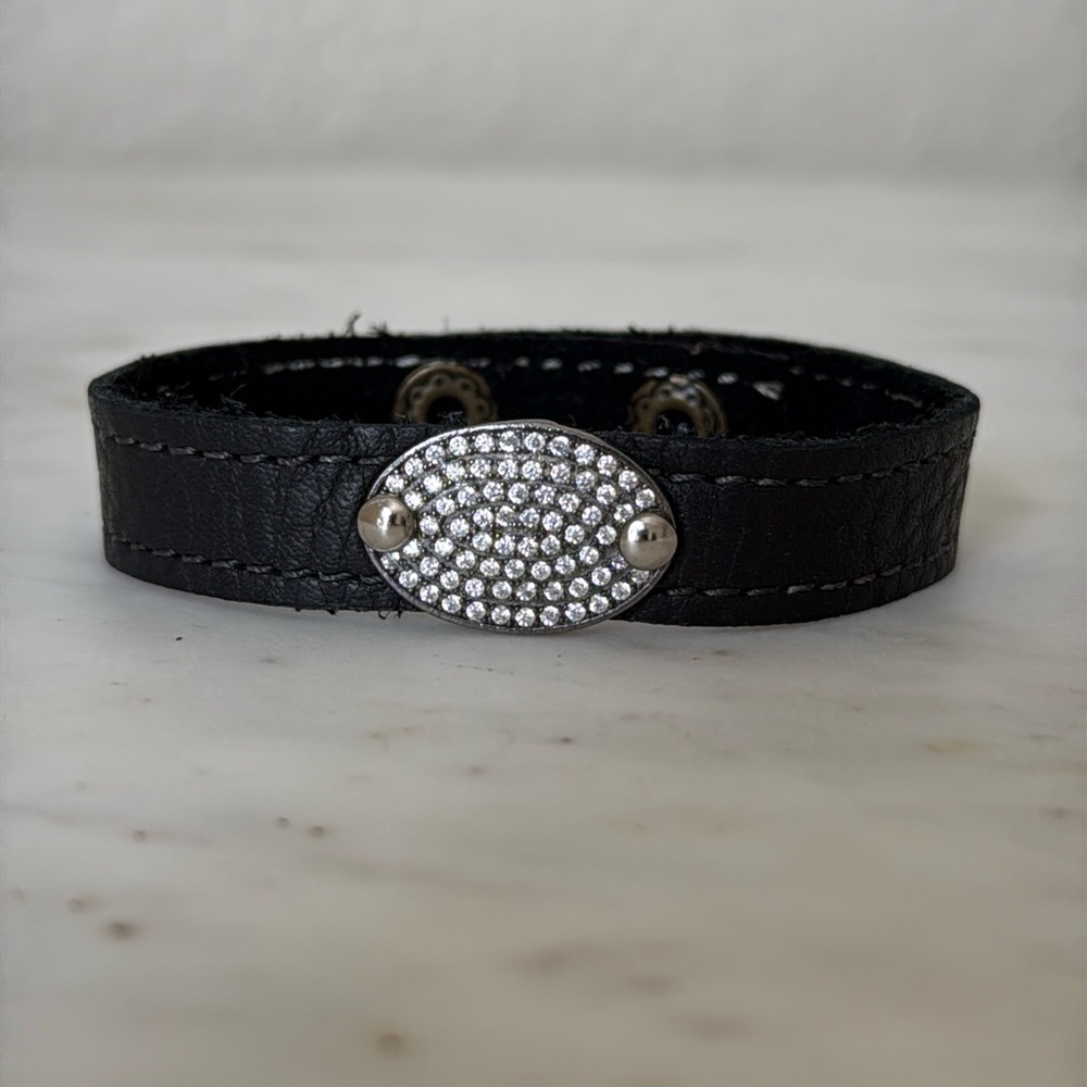 Crystal pave leather bracelet